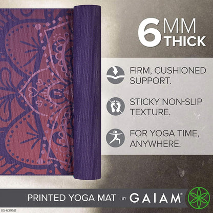 Premium Yoga Mat, 6mm Thick Print Mat | Premium 6mm thick cushioning for joint support. Non-slip print design for yoga, Pilates & floor workouts.