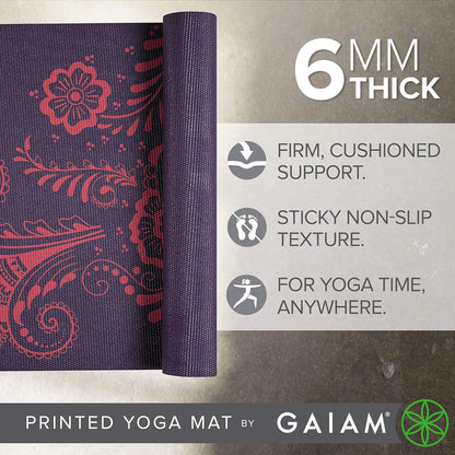 Premium Yoga Mat, 6mm Thick Print Mat | Premium 6mm thick cushioning for joint support. Non-slip print design for yoga, Pilates & floor workouts.