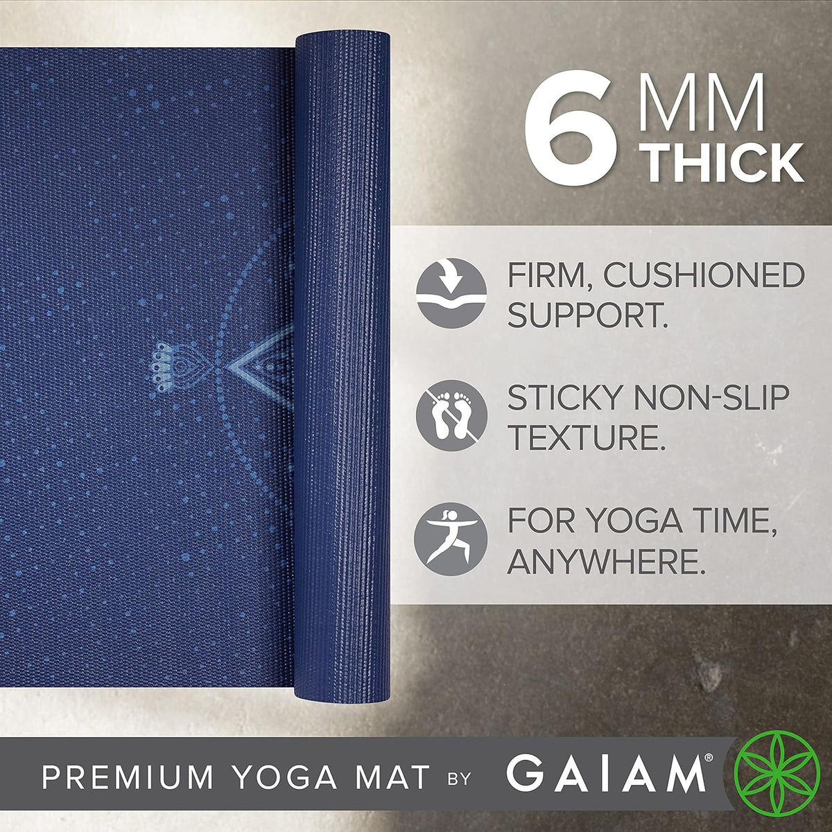 Premium Yoga Mat, 6mm Thick Print Mat | Premium 6mm thick cushioning for joint support. Non-slip print design for yoga, Pilates & floor workouts.