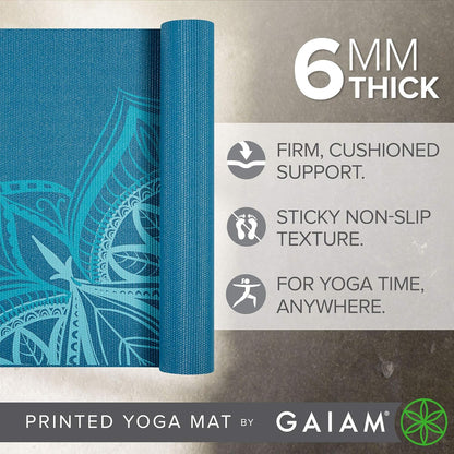 Premium Yoga Mat, 6mm Thick Print Mat | Premium 6mm thick cushioning for joint support. Non-slip print design for yoga, Pilates & floor workouts.