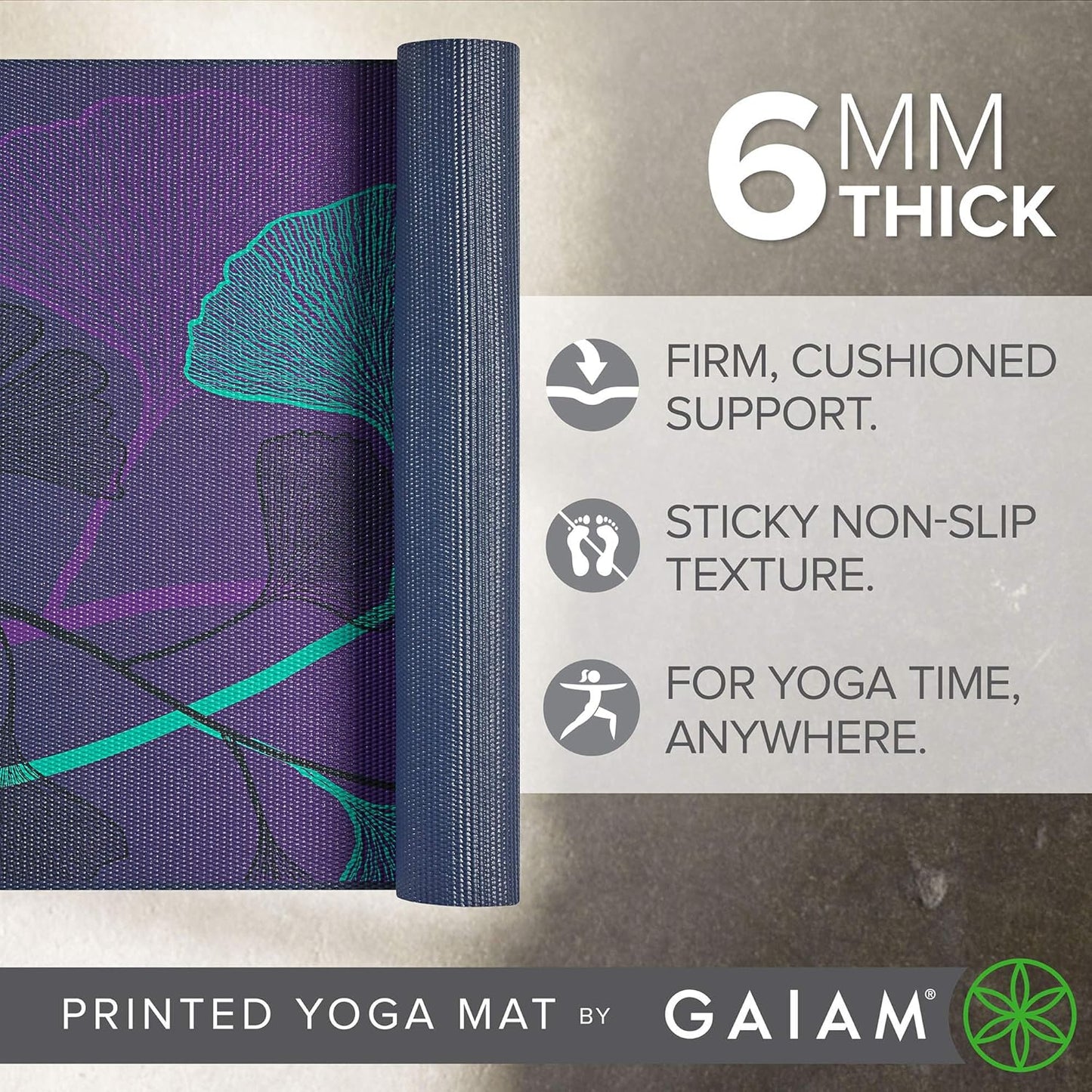 Premium Yoga Mat, 6mm Thick Print Mat | Premium 6mm thick cushioning for joint support. Non-slip print design for yoga, Pilates & floor workouts.