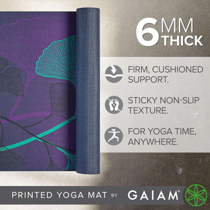 Premium Yoga Mat, 6mm Thick Print Mat | Premium 6mm thick cushioning for joint support. Non-slip print design for yoga, Pilates & floor workouts.
