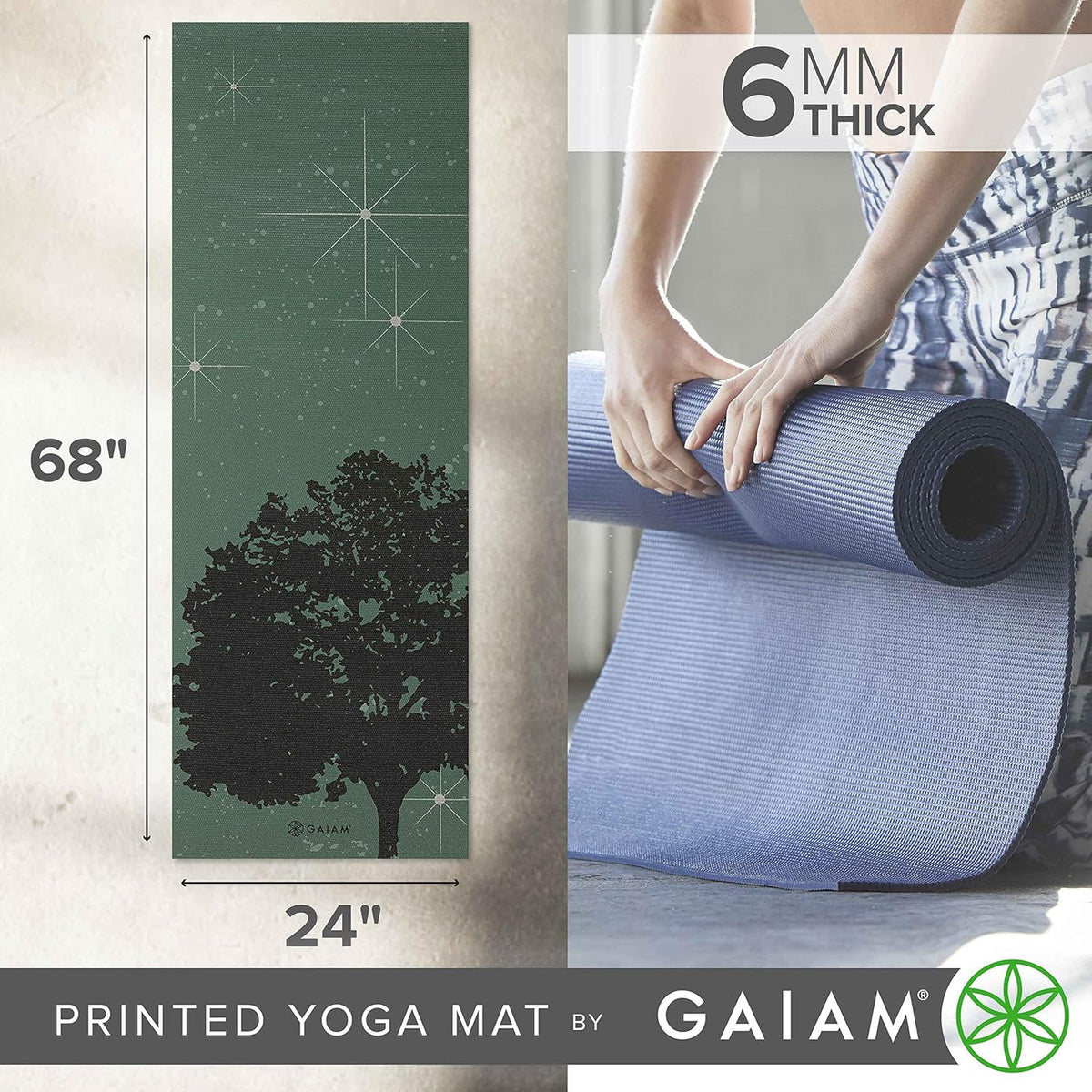 Premium Yoga Mat, 6mm Thick Print Mat | Premium 6mm thick cushioning for joint support. Non-slip print design for yoga, Pilates & floor workouts.