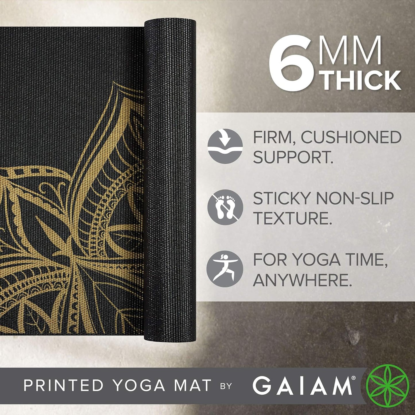 Premium Yoga Mat, 6mm Thick Print Mat | Premium 6mm thick cushioning for joint support. Non-slip print design for yoga, Pilates & floor workouts.