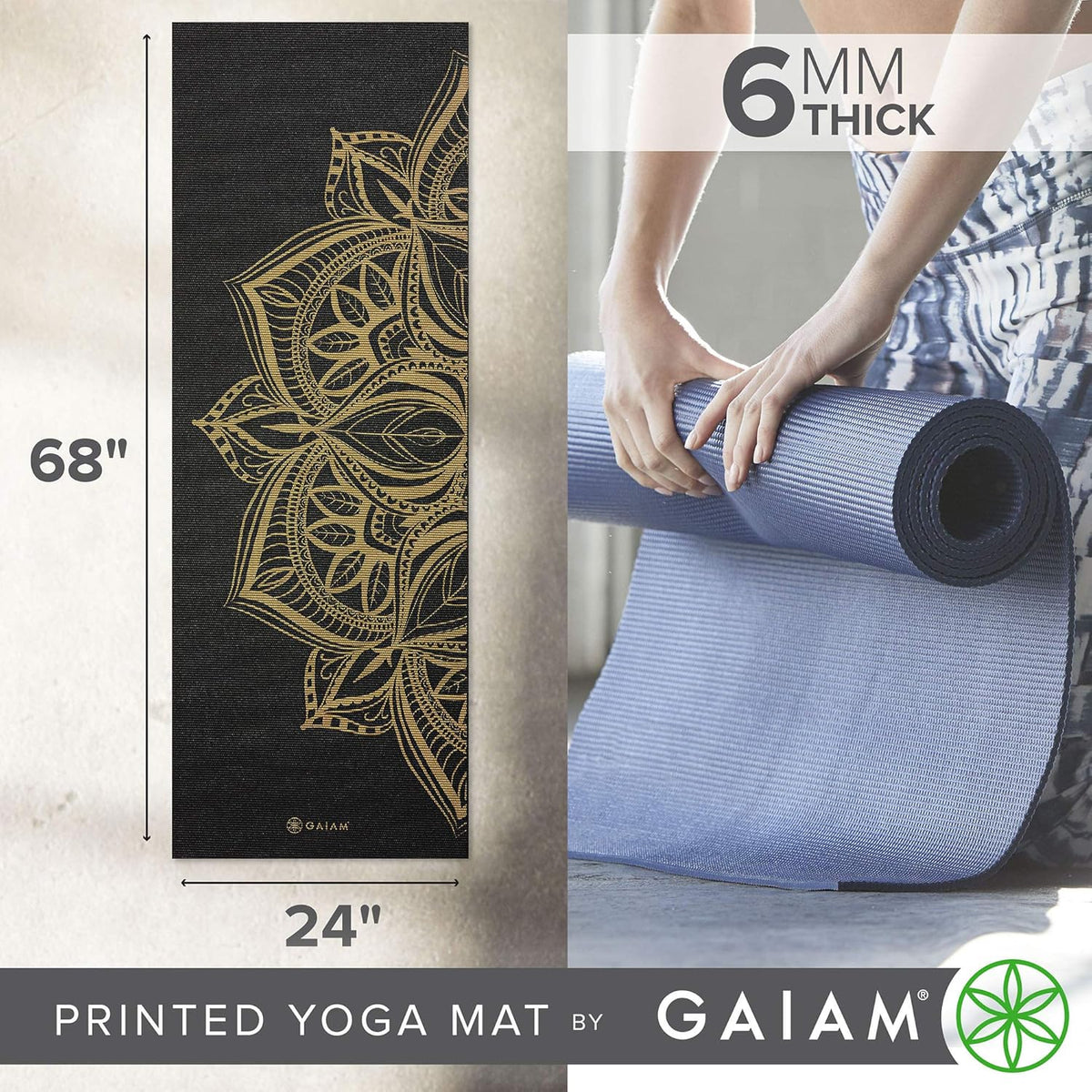 Premium Yoga Mat, 6mm Thick Print Mat | Premium 6mm thick cushioning for joint support. Non-slip print design for yoga, Pilates & floor workouts.