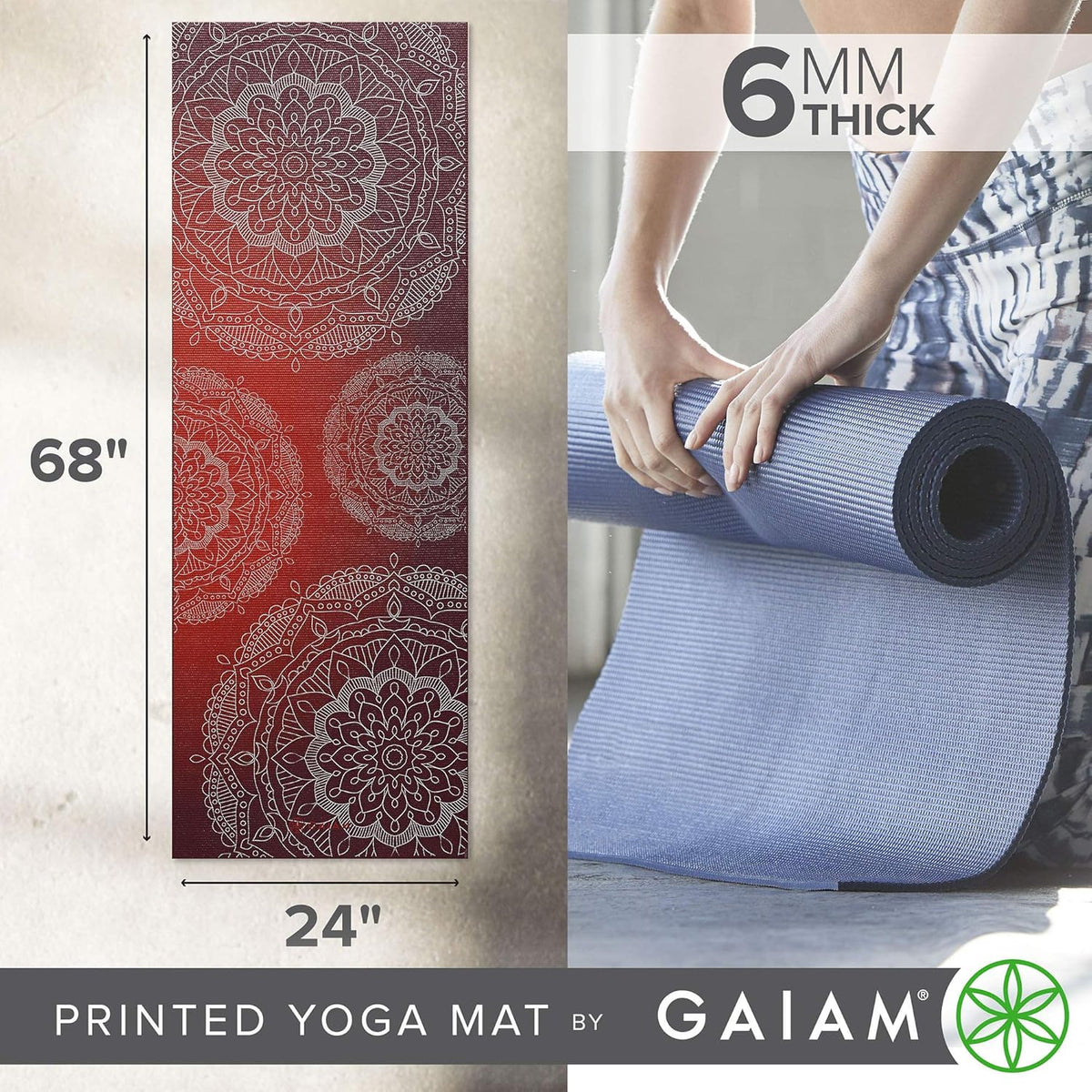 Premium Yoga Mat, 6mm Thick Print Mat | Premium 6mm thick cushioning for joint support. Non-slip print design for yoga, Pilates & floor workouts.