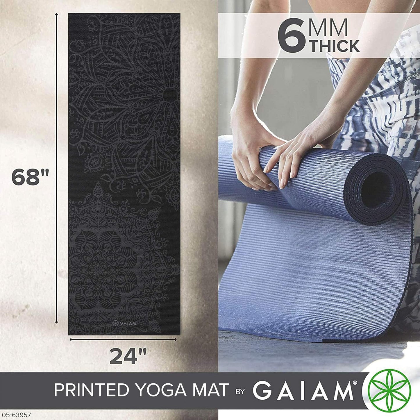Premium Yoga Mat, 6mm Thick Print Mat | Premium 6mm thick cushioning for joint support. Non-slip print design for yoga, Pilates & floor workouts.