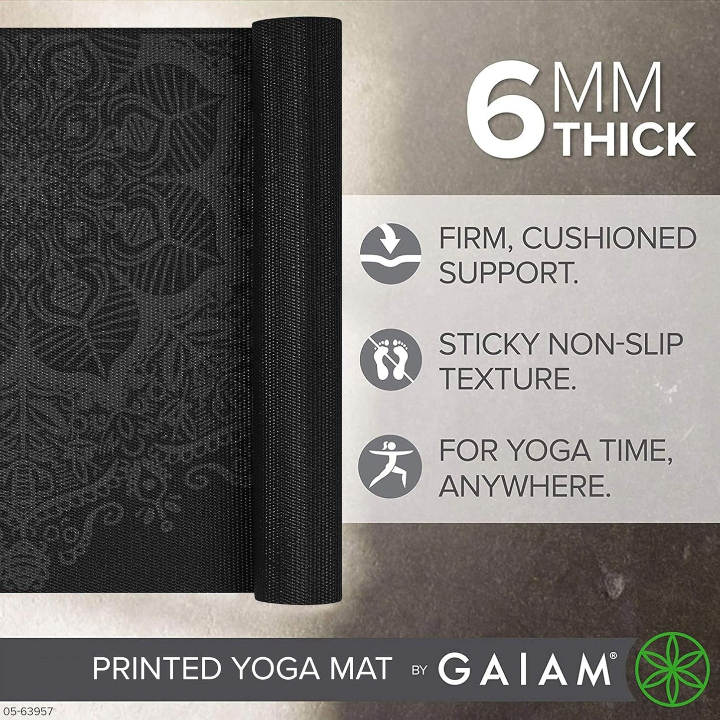 Premium Yoga Mat, 6mm Thick Print Mat | Premium 6mm thick cushioning for joint support. Non-slip print design for yoga, Pilates & floor workouts.
