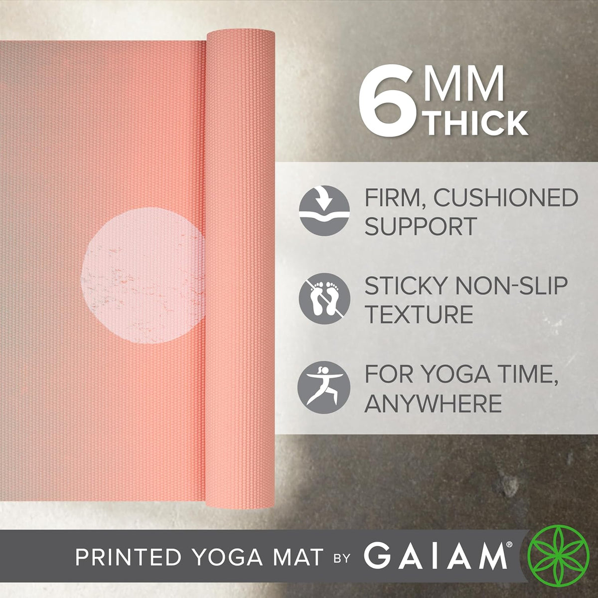 Premium Yoga Mat, 6mm Thick Print Mat | Premium 6mm thick cushioning for joint support. Non-slip print design for yoga, Pilates & floor workouts.