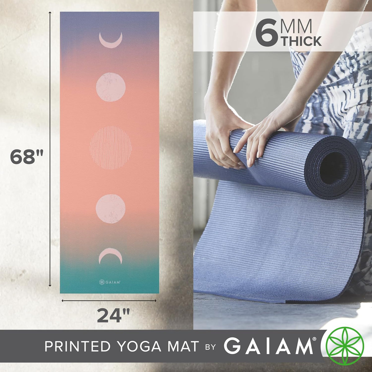 Premium Yoga Mat, 6mm Thick Print Mat | Premium 6mm thick cushioning for joint support. Non-slip print design for yoga, Pilates & floor workouts.