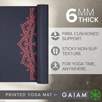 Premium Yoga Mat, 6mm Thick Print Mat | Premium 6mm thick cushioning for joint support. Non-slip print design for yoga, Pilates & floor workouts.