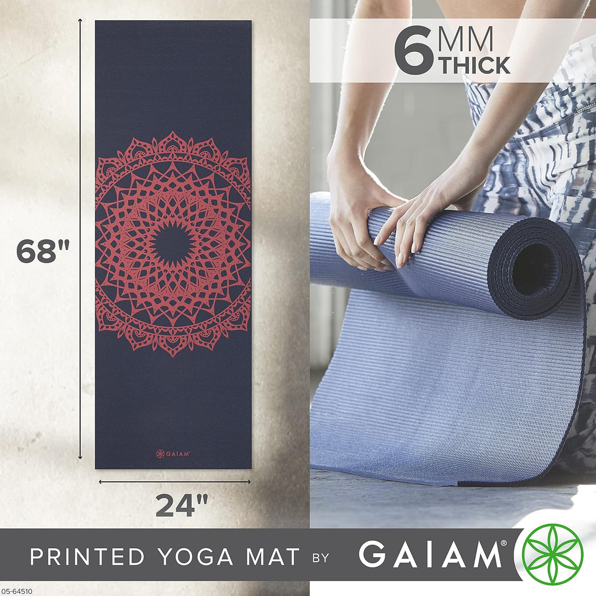 Premium Yoga Mat, 6mm Thick Print Mat | Premium 6mm thick cushioning for joint support. Non-slip print design for yoga, Pilates & floor workouts.