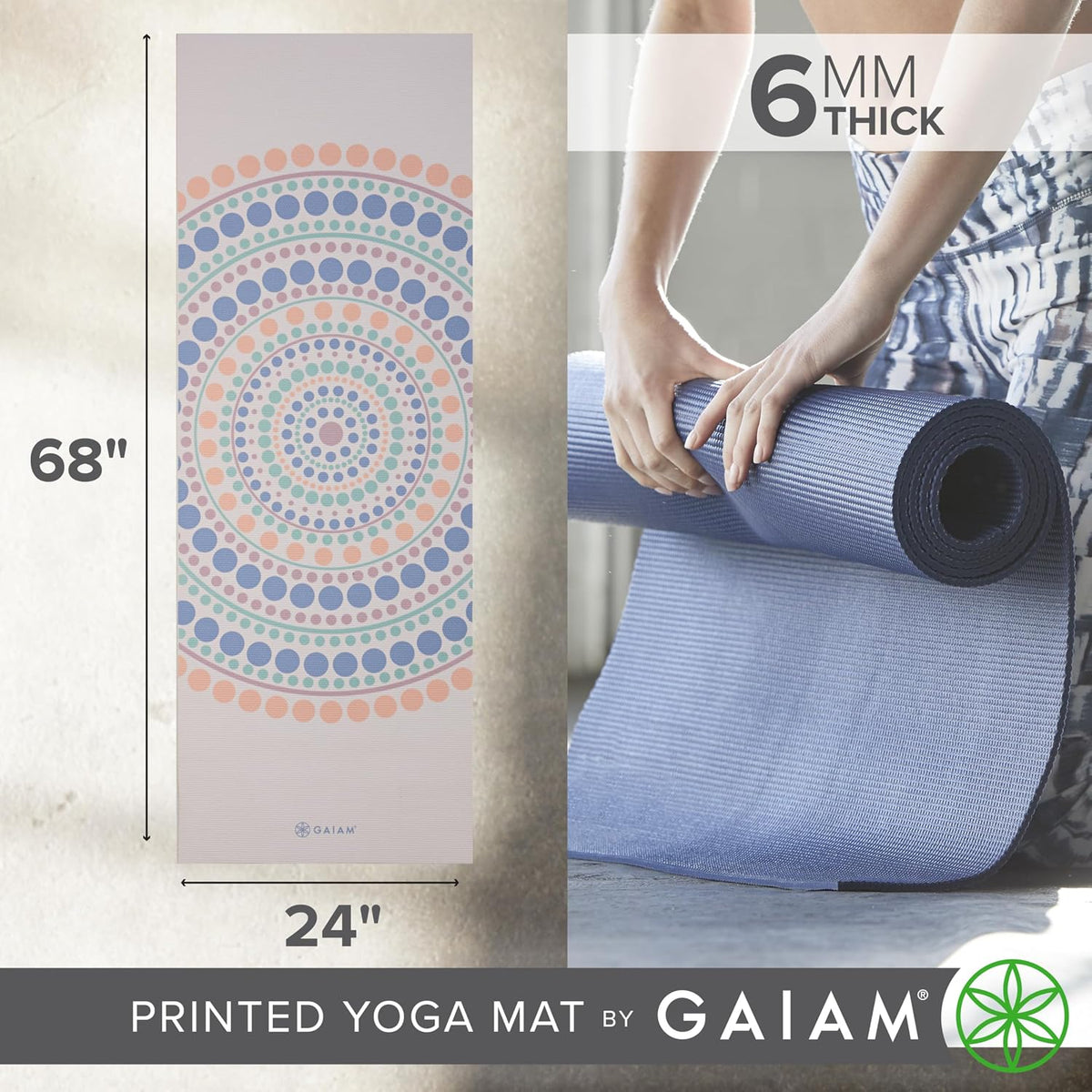 Premium Yoga Mat, 6mm Thick Print Mat | Premium 6mm thick cushioning for joint support. Non-slip print design for yoga, Pilates & floor workouts.