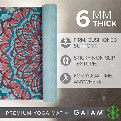 Premium Yoga Mat, 6mm Thick Print Mat | Premium 6mm thick cushioning for joint support. Non-slip print design for yoga, Pilates & floor workouts.