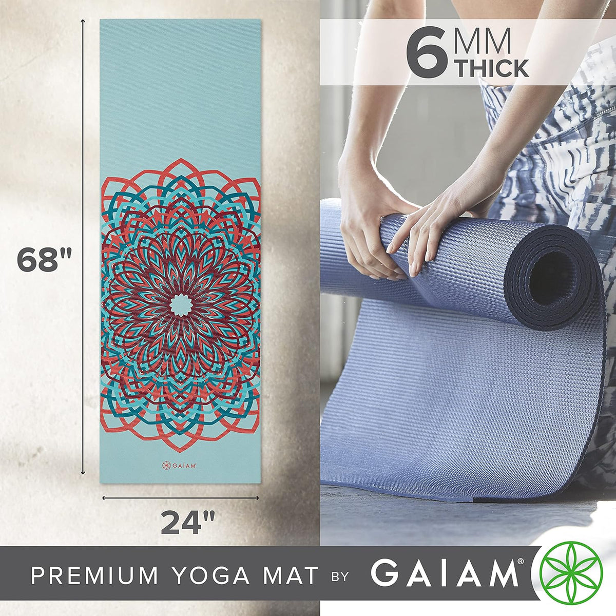 Premium Yoga Mat, 6mm Thick Print Mat | Premium 6mm thick cushioning for joint support. Non-slip print design for yoga, Pilates & floor workouts.