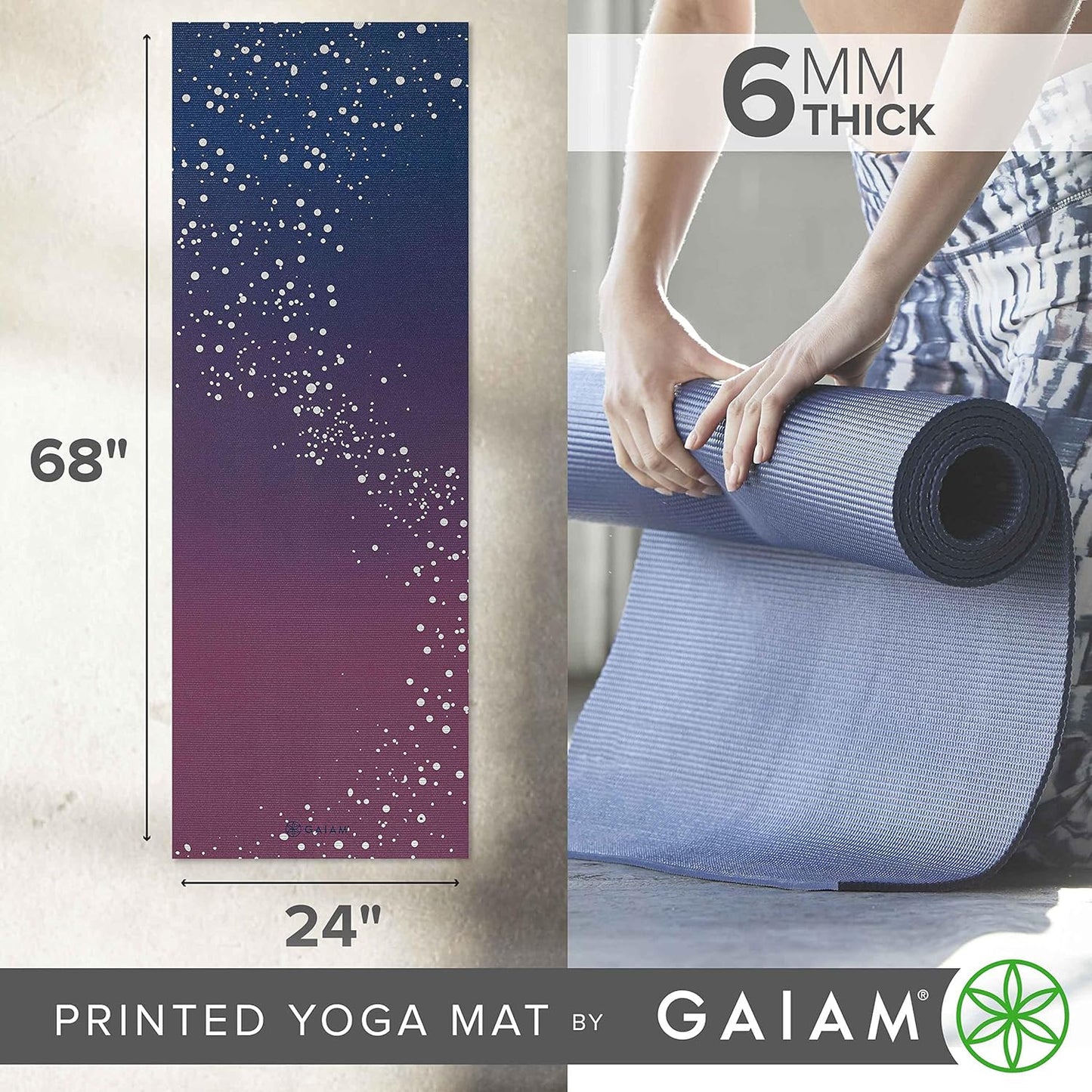 Premium Yoga Mat, 6mm Thick Print Mat | Premium 6mm thick cushioning for joint support. Non-slip print design for yoga, Pilates & floor workouts.