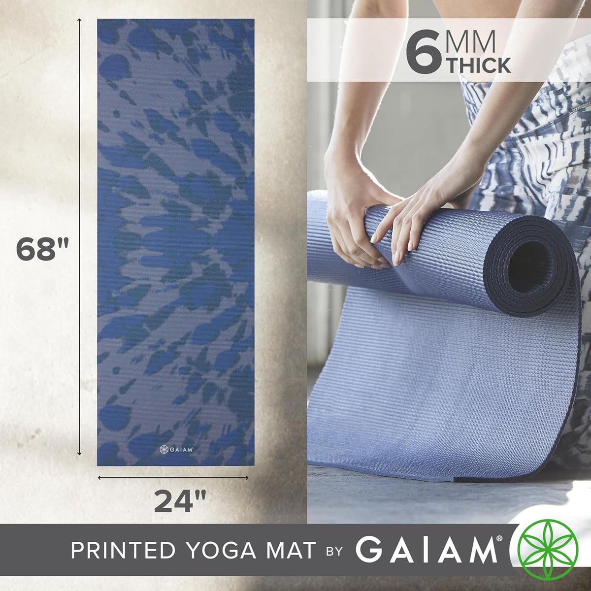 Premium Yoga Mat, 6mm Thick Print Mat | Premium 6mm thick cushioning for joint support. Non-slip print design for yoga, Pilates & floor workouts.
