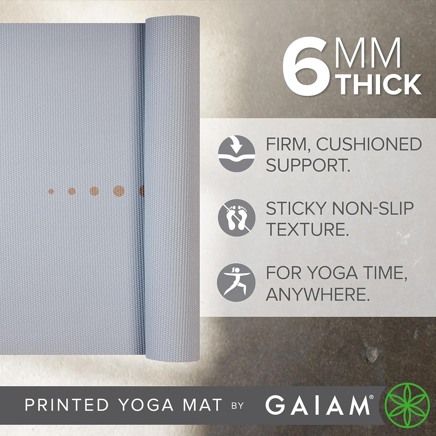 Premium Yoga Mat, 6mm Thick Print Mat | Premium 6mm thick cushioning for joint support. Non-slip print design for yoga, Pilates & floor workouts.