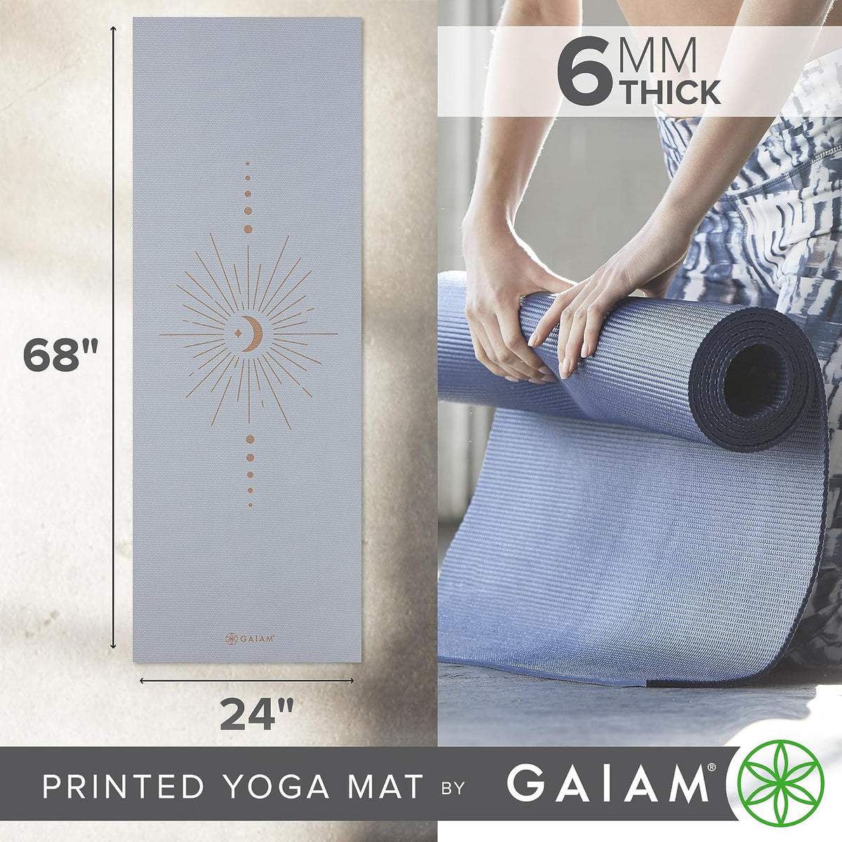 Premium Yoga Mat, 6mm Thick Print Mat | Premium 6mm thick cushioning for joint support. Non-slip print design for yoga, Pilates & floor workouts.