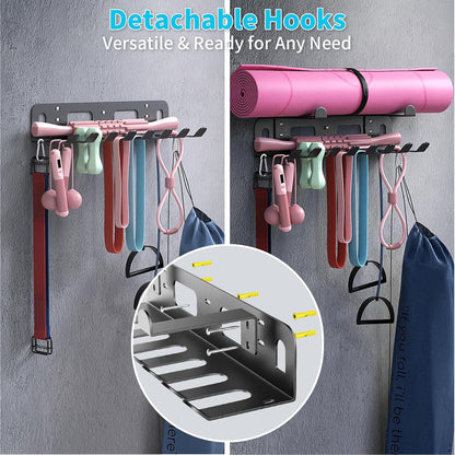 Multi-Purpose Gym Equipment Storage Rack for Resistance Bands - Gym Wall Storage for Exercise Bands, Yoga mat, Jump Ropes, Weight Belts, Straps, Hula Hoop (Black White)