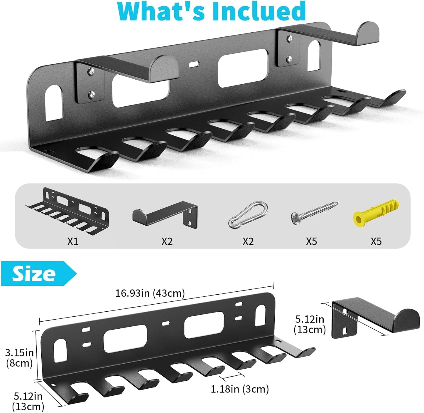 Multi-Purpose Gym Equipment Storage Rack for Resistance Bands - Gym Wall Storage for Exercise Bands, Yoga mat, Jump Ropes, Weight Belts, Straps, Hula Hoop (Black White)