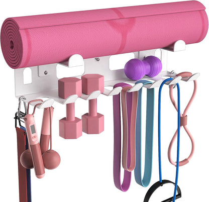 Multi-Purpose Gym Equipment Storage Rack for Resistance Bands - Gym Wall Storage for Exercise Bands, Yoga mat, Jump Ropes, Weight Belts, Straps, Hula Hoop (Black White)
