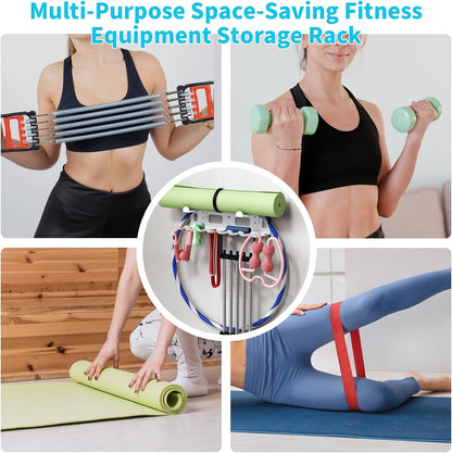 Multi-Purpose Gym Equipment Storage Rack for Resistance Bands - Gym Wall Storage for Exercise Bands, Yoga mat, Jump Ropes, Weight Belts, Straps, Hula Hoop (Black White)