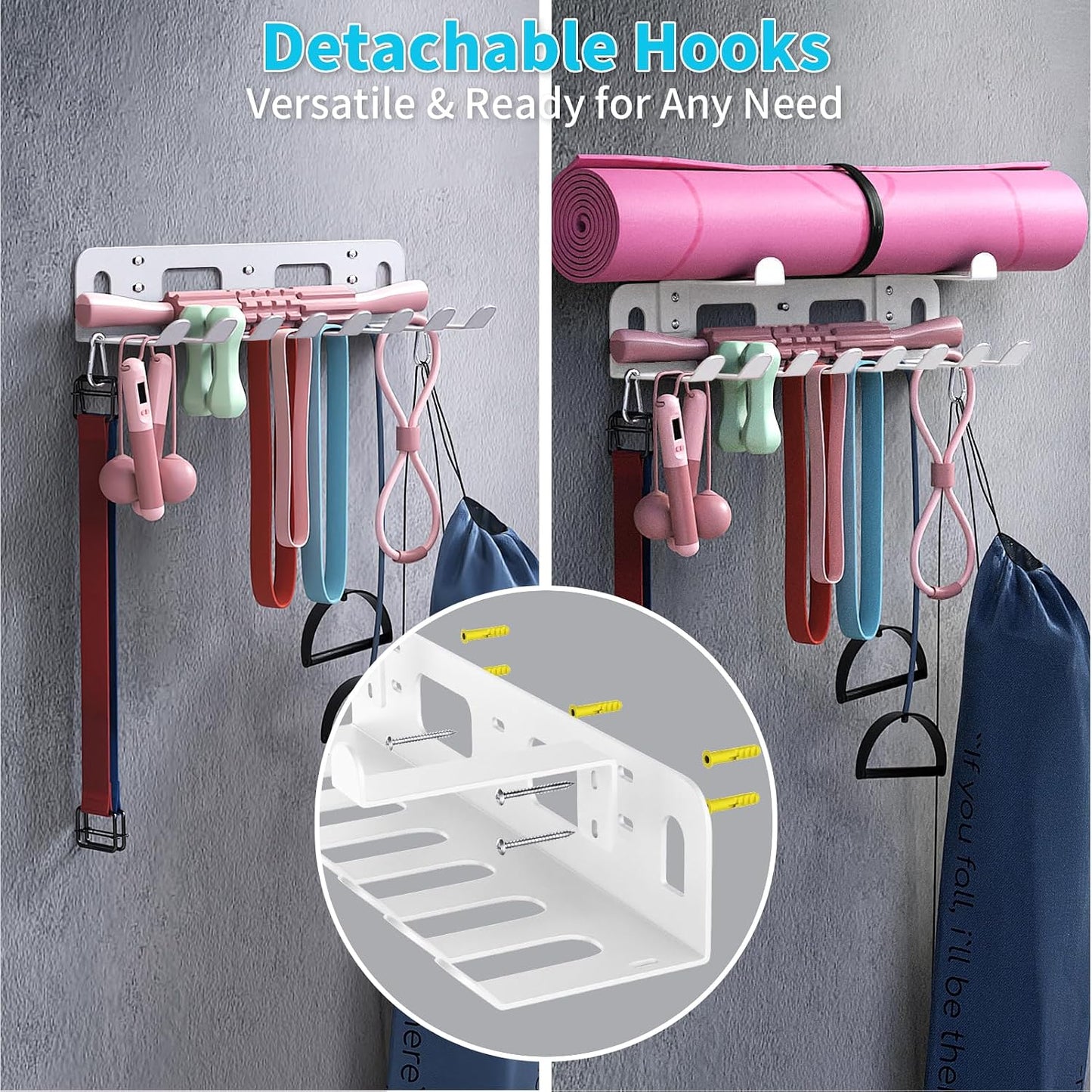 Multi-Purpose Gym Equipment Storage Rack for Resistance Bands - Gym Wall Storage for Exercise Bands, Yoga mat, Jump Ropes, Weight Belts, Straps, Hula Hoop (Black White)