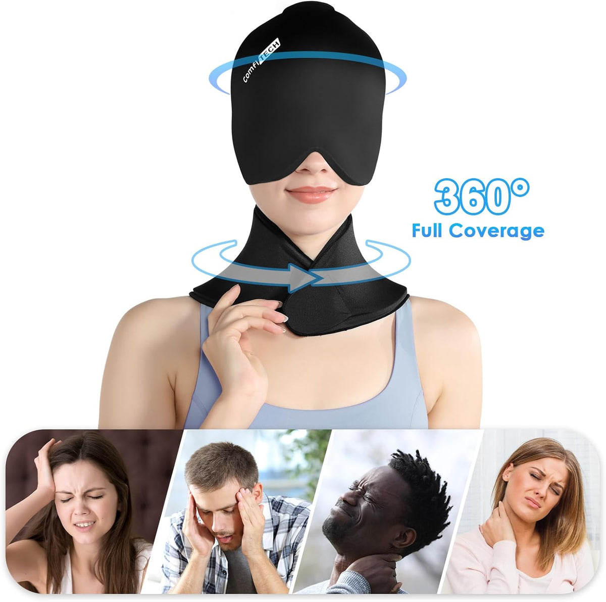 Cold Cap and Neck Ice Pack Wrap Gel Combo, Care Package for Head and Cervical, Medium