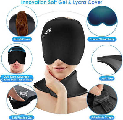 Cold Cap and Neck Ice Pack Wrap Gel Combo, Care Package for Head and Cervical, Medium