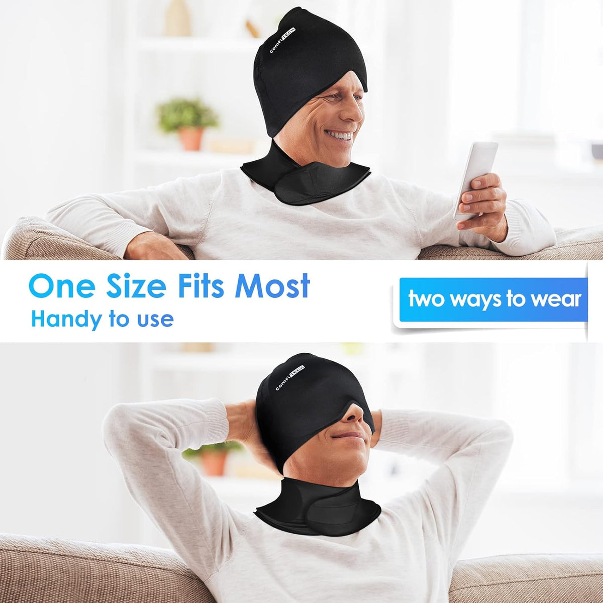 Cold Cap and Neck Ice Pack Wrap Gel Combo, Care Package for Head and Cervical, Medium