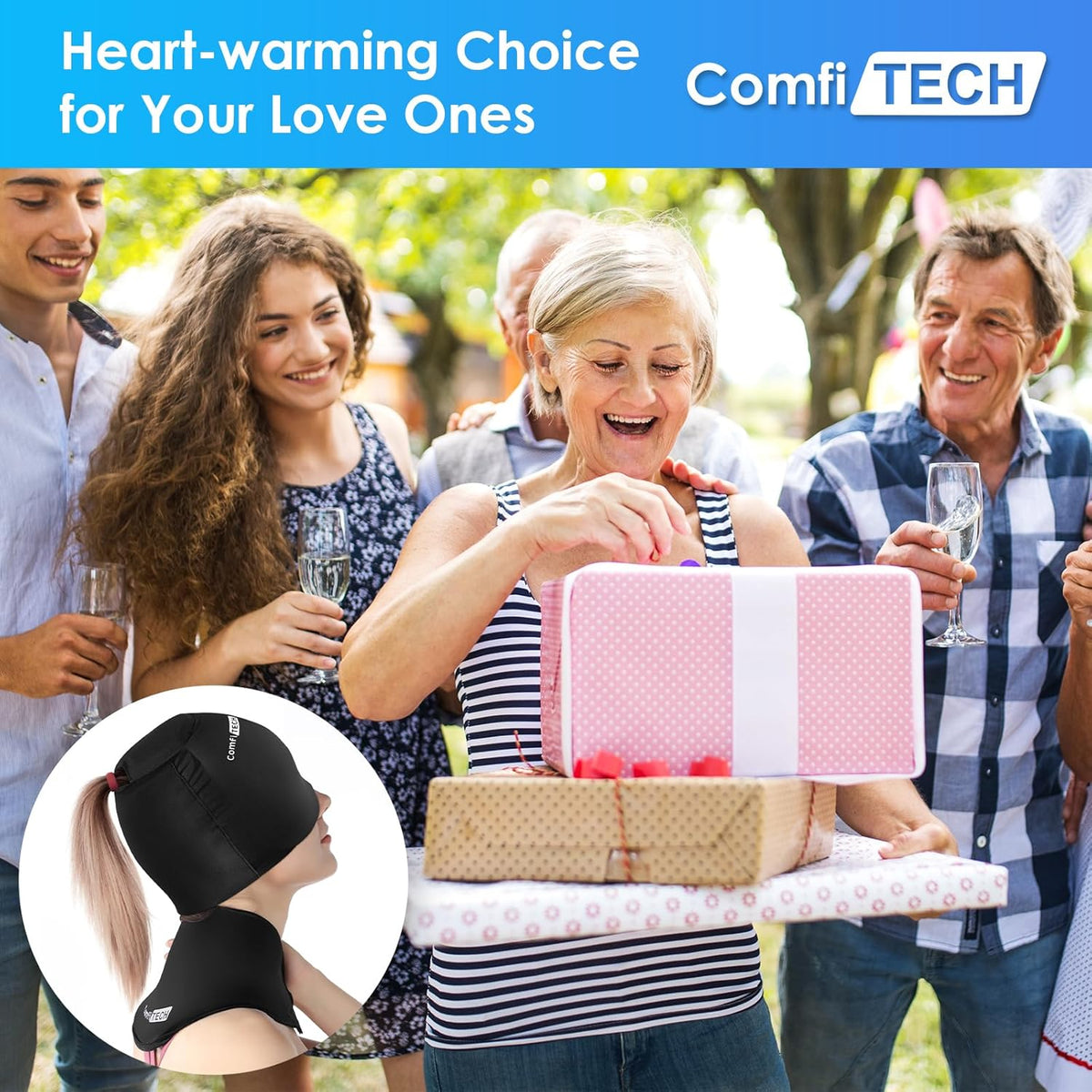 Cold Cap and Neck Ice Pack Wrap Gel Combo, Care Package for Head and Cervical, Medium