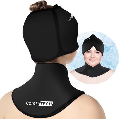 Cold Cap and Neck Ice Pack Wrap Gel Combo, Care Package for Head and Cervical, Medium