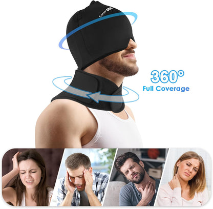 Cold Cap and Neck Ice Pack Wrap Gel Combo, Care Package for Head and Cervical, Medium