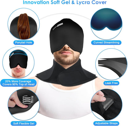 Cold Cap and Neck Ice Pack Wrap Gel Combo, Care Package for Head and Cervical, Medium