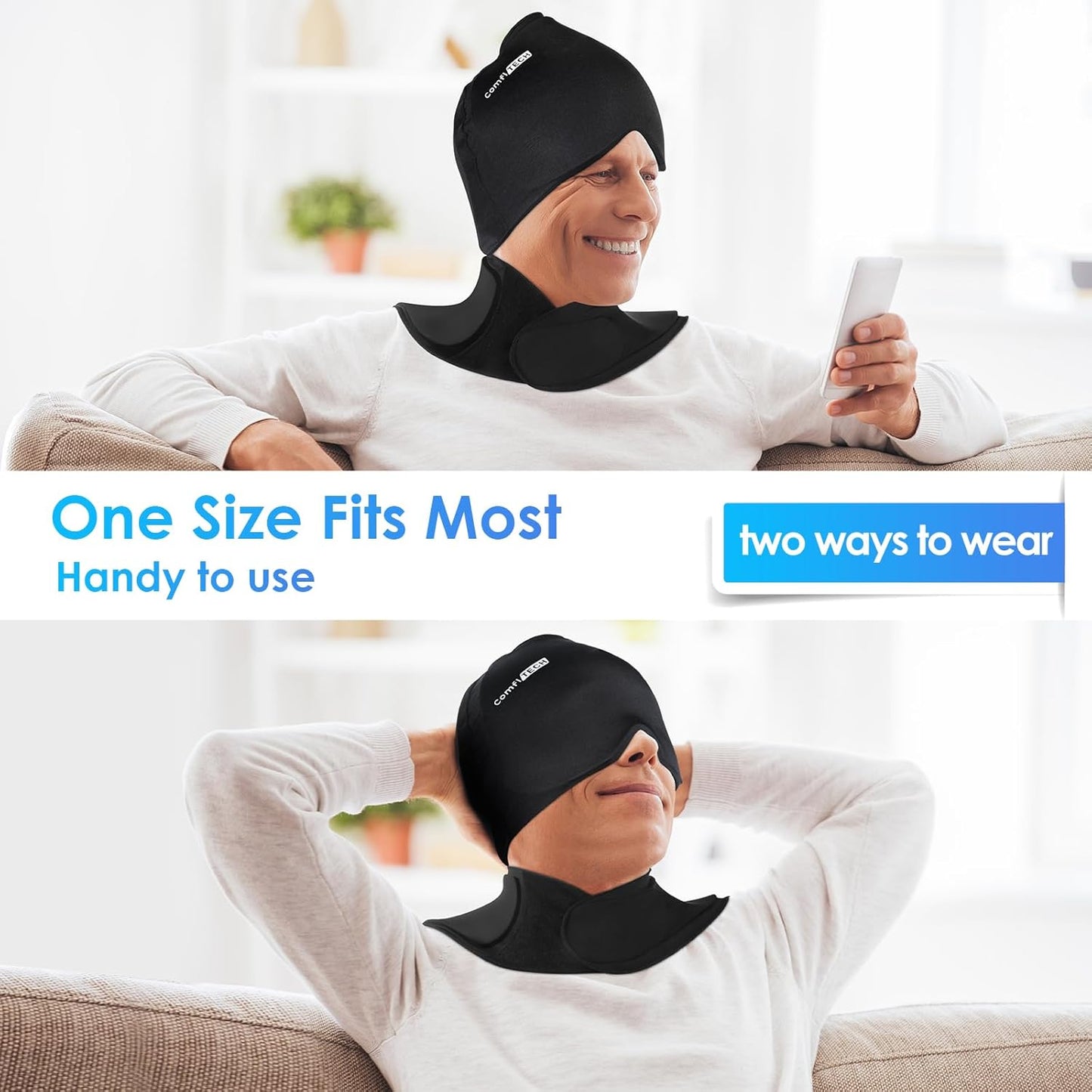 Cold Cap and Neck Ice Pack Wrap Gel Combo, Care Package for Head and Cervical, Medium