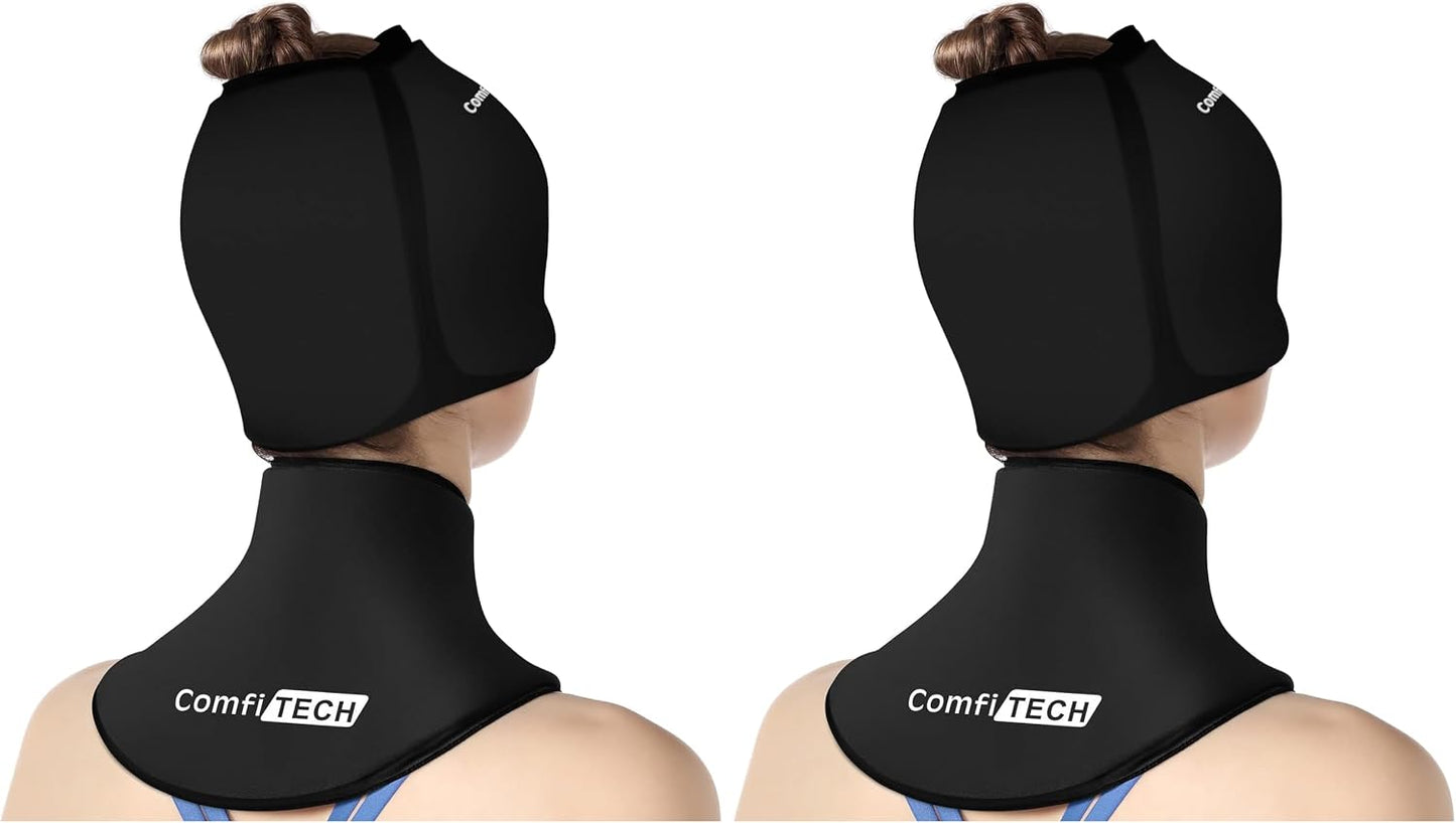 Cold Cap and Neck Ice Pack Wrap Gel Combo, Care Package for Head and Cervical, Medium