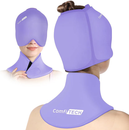 Cold Cap and Neck Ice Pack Wrap Gel Combo, Care Package for Head and Cervical, Medium