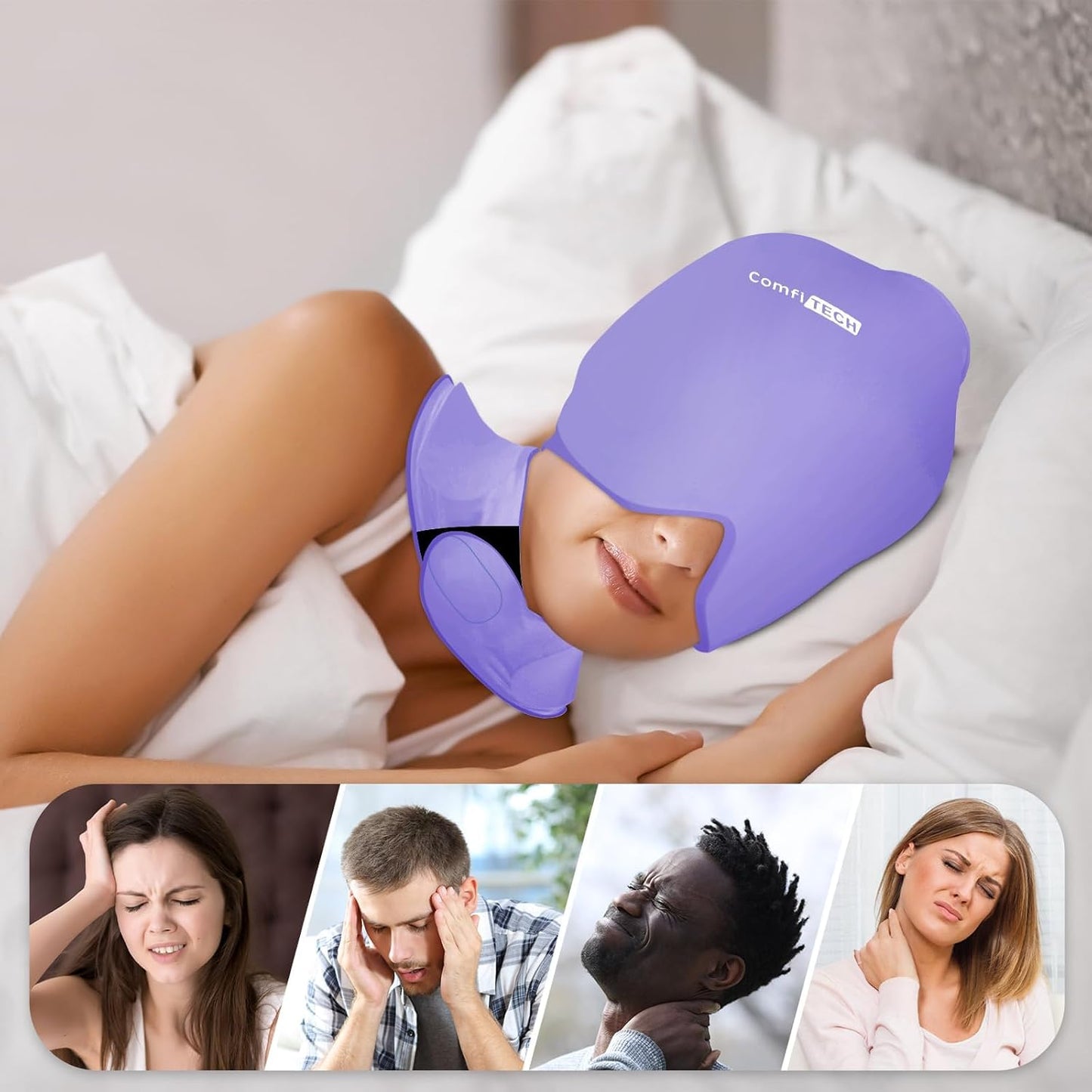 Cold Cap and Neck Ice Pack Wrap Gel Combo, Care Package for Head and Cervical, Medium