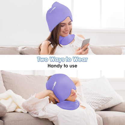 Cold Cap and Neck Ice Pack Wrap Gel Combo, Care Package for Head and Cervical, Medium