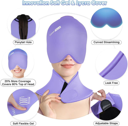 Cold Cap and Neck Ice Pack Wrap Gel Combo, Care Package for Head and Cervical, Medium