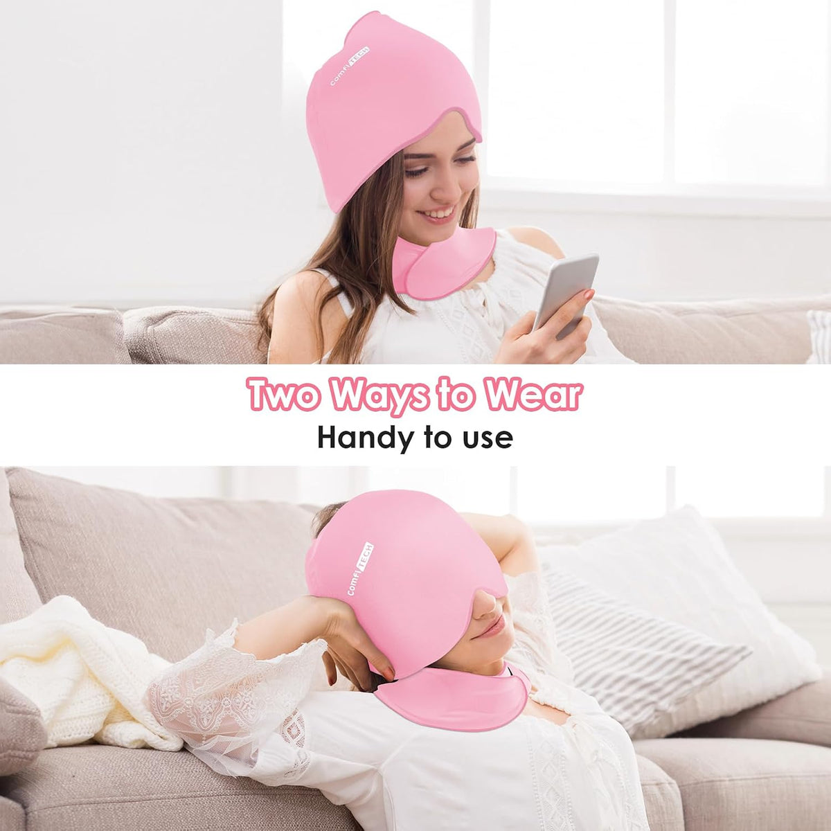 Cold Cap and Neck Ice Pack Wrap Gel Combo, Care Package for Head and Cervical, Medium