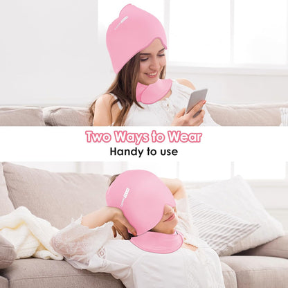 Cold Cap and Neck Ice Pack Wrap Gel Combo, Care Package for Head and Cervical, Medium