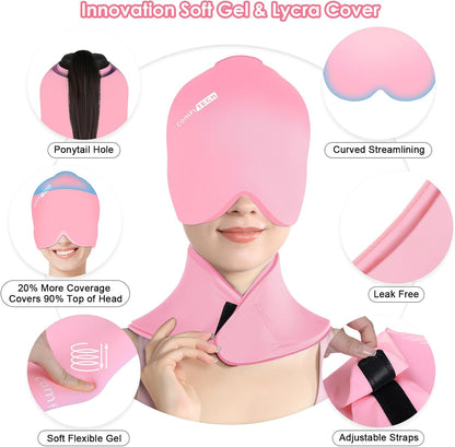 Cold Cap and Neck Ice Pack Wrap Gel Combo, Care Package for Head and Cervical, Medium