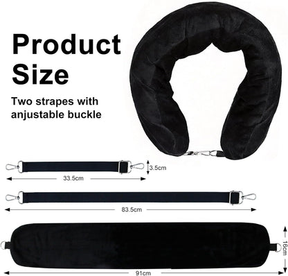 Stuffable Travel Neck Pillow with Hood, Soft Velvet Fabric,Black