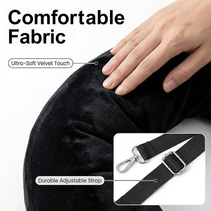 Stuffable Travel Neck Pillow with Hood, Soft Velvet Fabric,Black