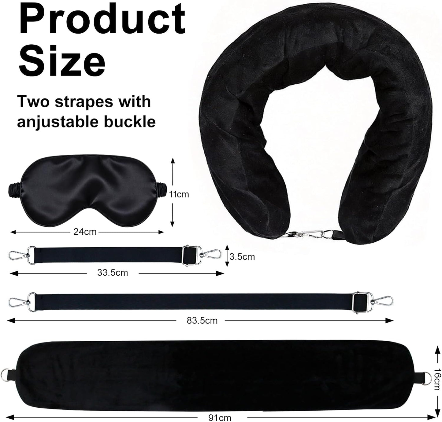 Stuffable Travel Neck Pillow with Hood, Soft Velvet Fabric,Black