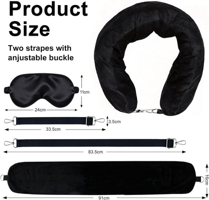 Stuffable Travel Neck Pillow with Hood, Soft Velvet Fabric,Black