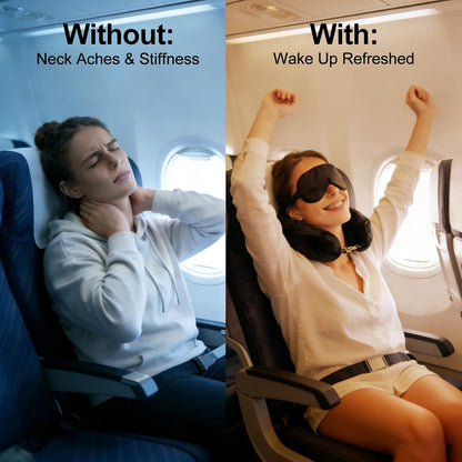 Stuffable Travel Neck Pillow with Hood, Soft Velvet Fabric,Black