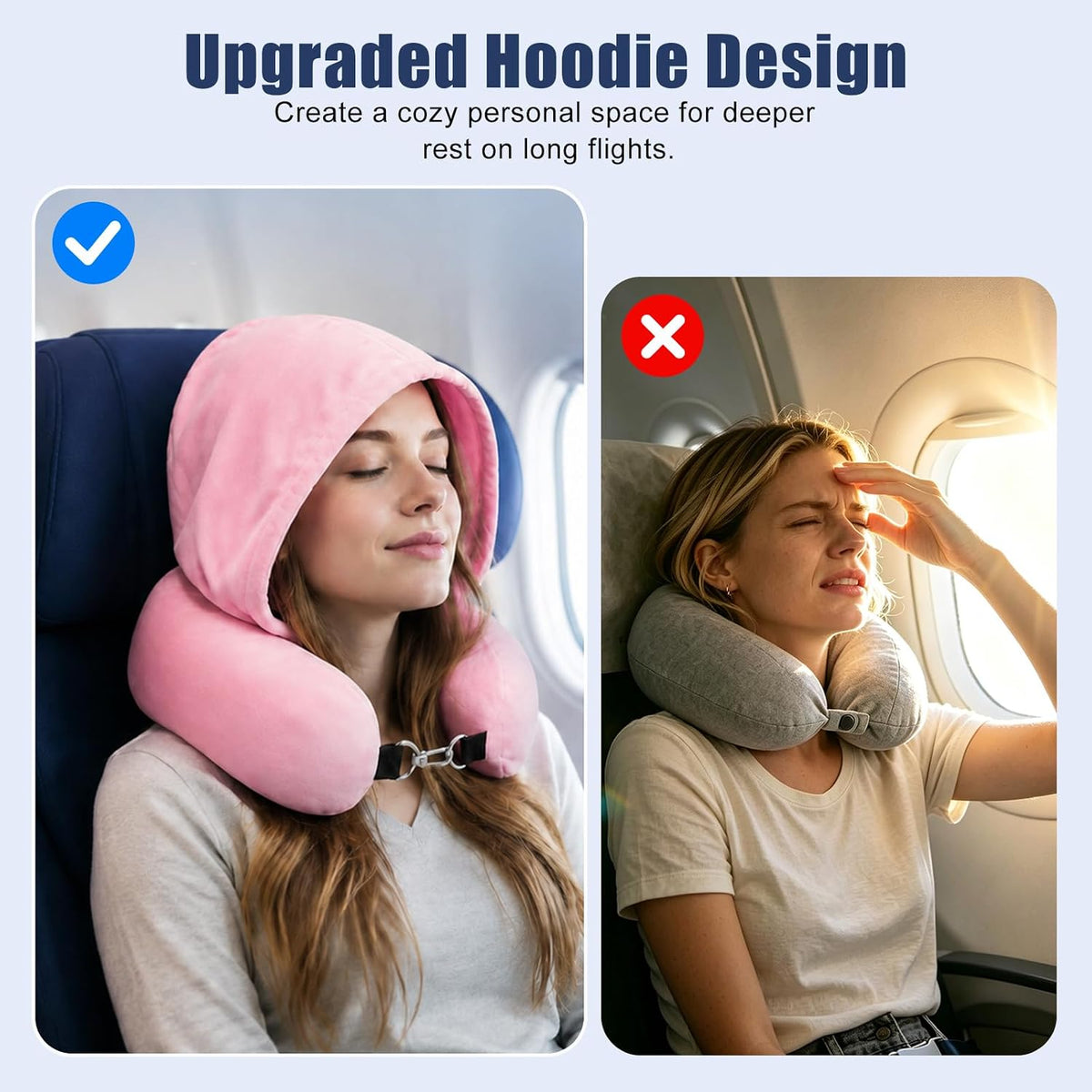Stuffable Travel Neck Pillow with Hood, Soft Velvet Fabric,Black